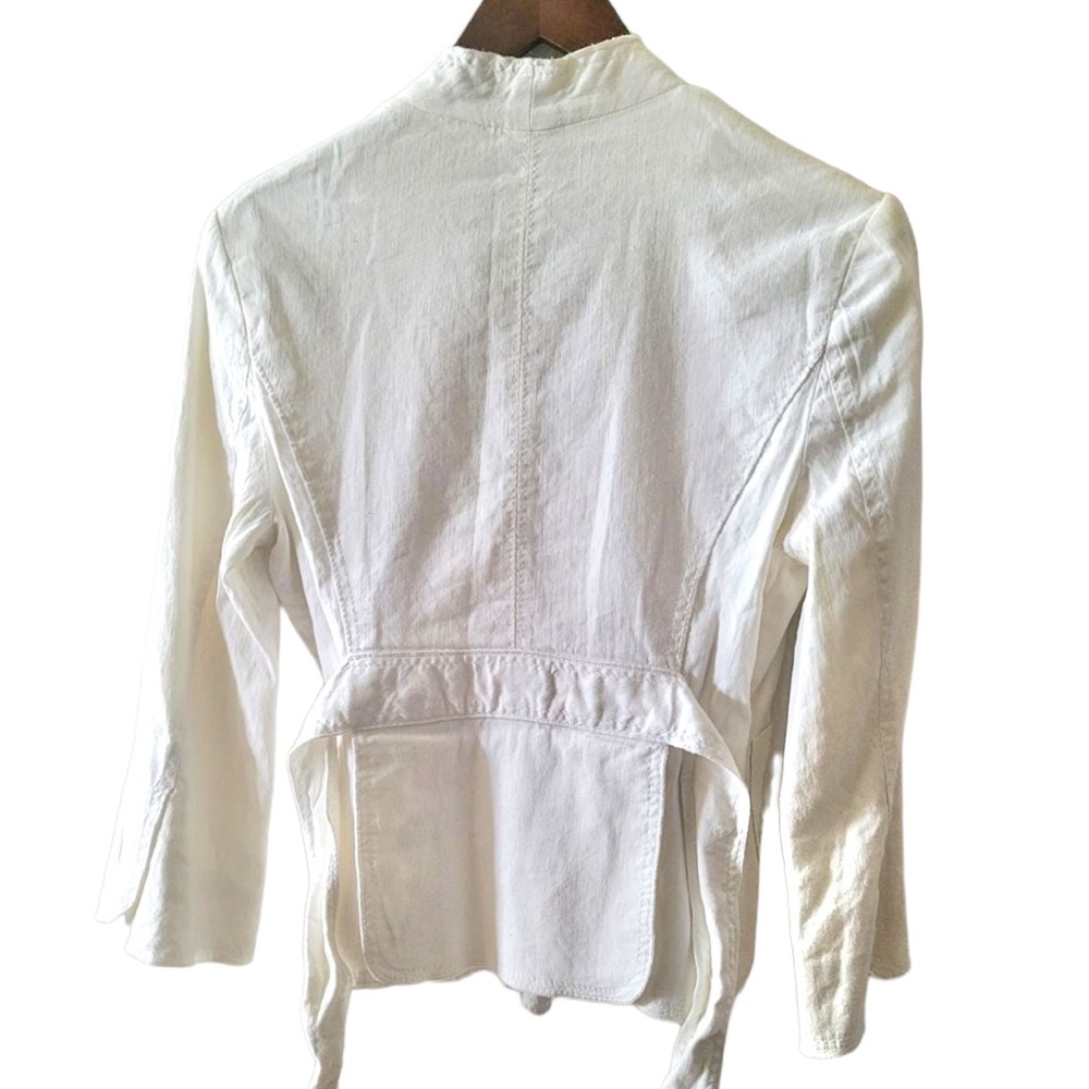 bcbg max azria white linen v neck crossover waist tie jacket blazer - Picture 4 of 4